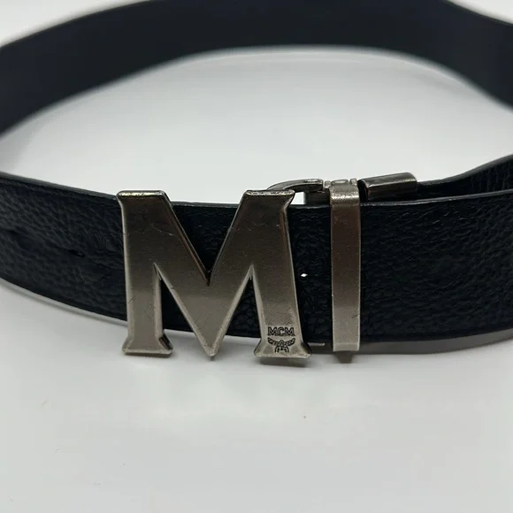 MCM Black Leather Reversible Belt with Silver M Buckle - Picture 2 of 16